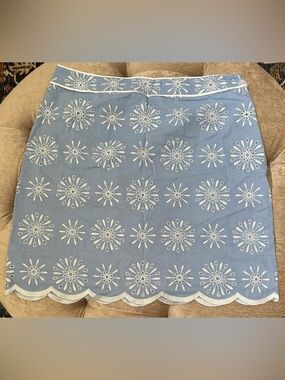 Talbots Light Blue Embroidered Scallop-Hem Mini Skirt